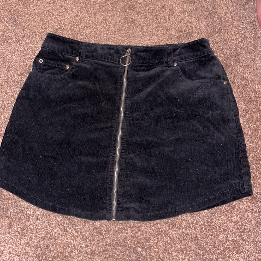 Black jean zip up mini skirt